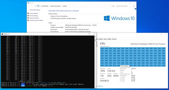 RandomX Mining Performance on AMD Ryzen Threadripper 3990X Processor (64C/128T)