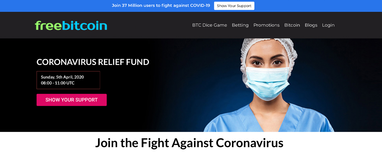 Freebitco.in Gaming Site Launches Covid-19 Relief Fund - Donating 20% House Edge to Healthcare Efforts