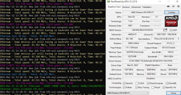 AMD Radeon RX 6700 XT Ethereum Mining Hashrate And More