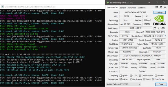 Nvidia GeForce RTX 3060 With Full Unrestricted ETH Mining Hashrate, But Only With Single GPU in a Gaming PC