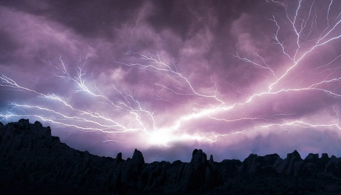 Lightning over a mountain