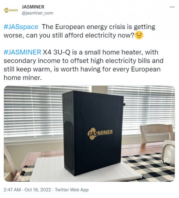 ASIC Miners Getting Advertised as Home Heaters for European Miners