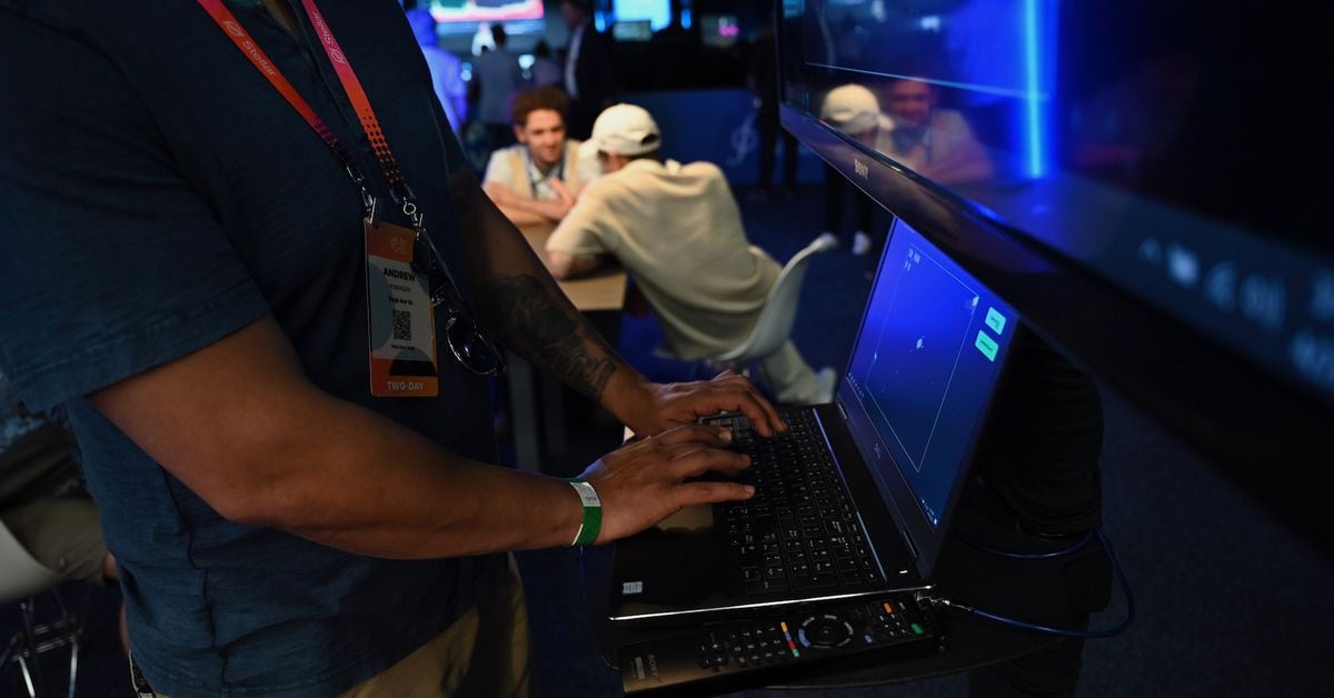 New York Stock Exchange with banner flagging ProShares Bitcoin Strategy ETF on the day it started trading.